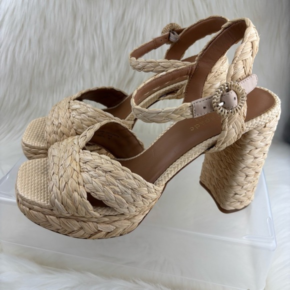 Kate Spade Biege Braided Raffia Espadrilles Woven Sandals - Picture 2 of 14